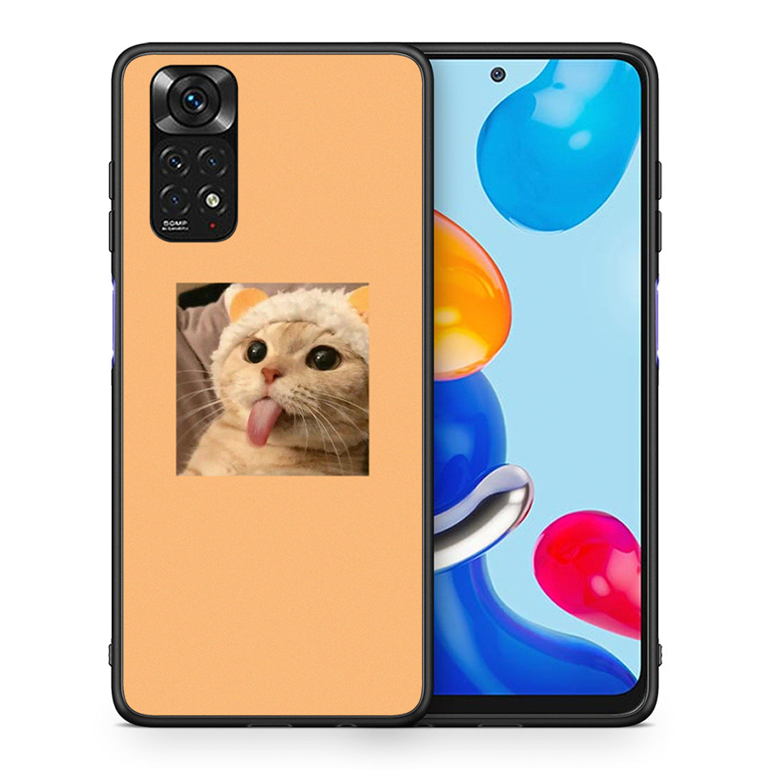 Θήκη Xiaomi Redmi Note 11 Cat Tongue από τη Smartfits με σχέδιο στο πίσω μέρος και μαύρο περίβλημα | Xiaomi Redmi Note 11 Cat Tongue case with colorful back and black bezels