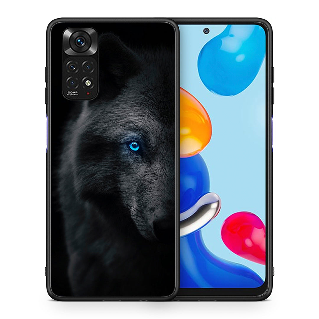 Θήκη Xiaomi Redmi Note 11 Dark Wolf από τη Smartfits με σχέδιο στο πίσω μέρος και μαύρο περίβλημα | Xiaomi Redmi Note 11 Dark Wolf case with colorful back and black bezels