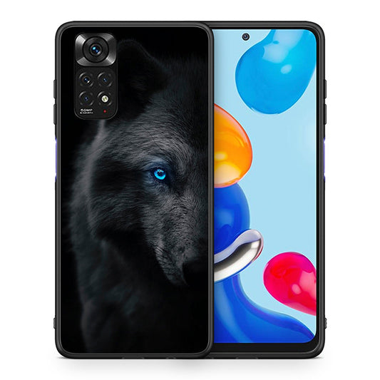 Θήκη Xiaomi Redmi Note 11 Dark Wolf από τη Smartfits με σχέδιο στο πίσω μέρος και μαύρο περίβλημα | Xiaomi Redmi Note 11 Dark Wolf case with colorful back and black bezels