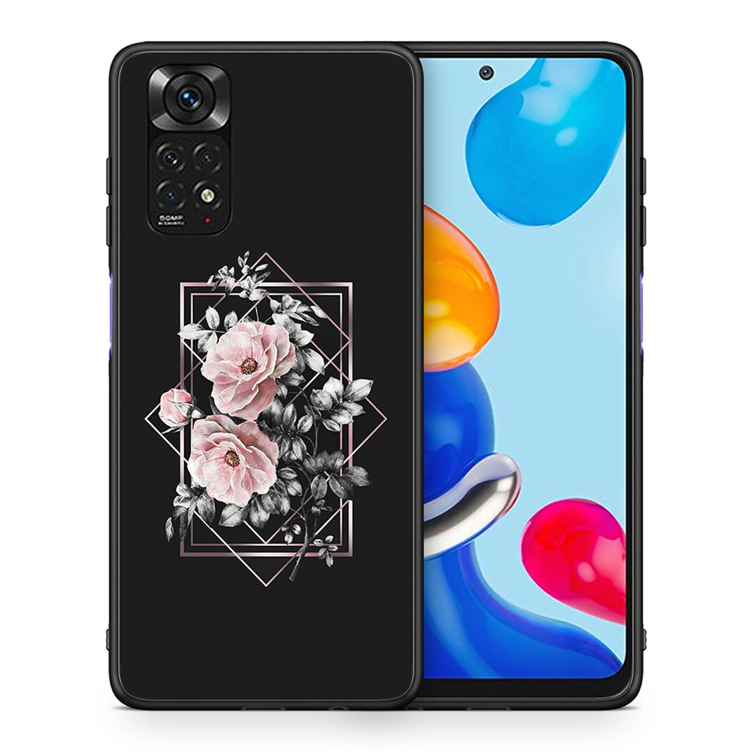 Θήκη Xiaomi Redmi Note 11 Frame Flower από τη Smartfits με σχέδιο στο πίσω μέρος και μαύρο περίβλημα | Xiaomi Redmi Note 11 Frame Flower case with colorful back and black bezels