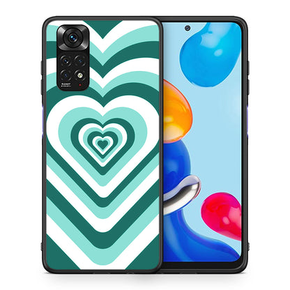 Θήκη Xiaomi Redmi Note 11 Green Hearts από τη Smartfits με σχέδιο στο πίσω μέρος και μαύρο περίβλημα | Xiaomi Redmi Note 11 Green Hearts case with colorful back and black bezels