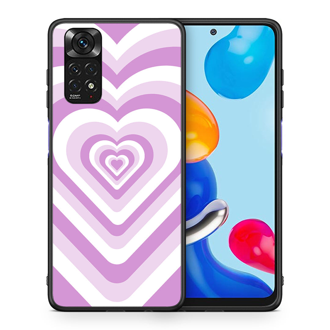 Θήκη Xiaomi Redmi Note 11 Lilac Hearts από τη Smartfits με σχέδιο στο πίσω μέρος και μαύρο περίβλημα | Xiaomi Redmi Note 11 Lilac Hearts case with colorful back and black bezels
