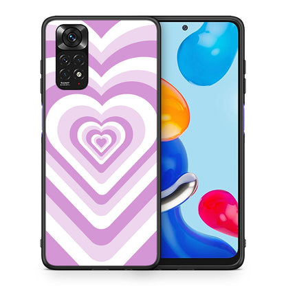 Θήκη Xiaomi Redmi Note 11 Lilac Hearts από τη Smartfits με σχέδιο στο πίσω μέρος και μαύρο περίβλημα | Xiaomi Redmi Note 11 Lilac Hearts case with colorful back and black bezels