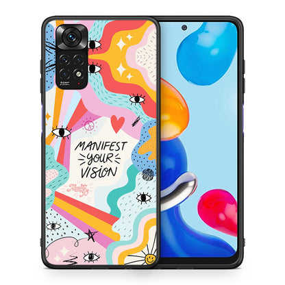 Θήκη Xiaomi Redmi Note 11 Manifest Your Vision από τη Smartfits με σχέδιο στο πίσω μέρος και μαύρο περίβλημα | Xiaomi Redmi Note 11 Manifest Your Vision case with colorful back and black bezels