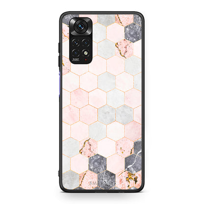 4 - Xiaomi Redmi Note 11 Hexagon Pink Marble case, cover, bumper