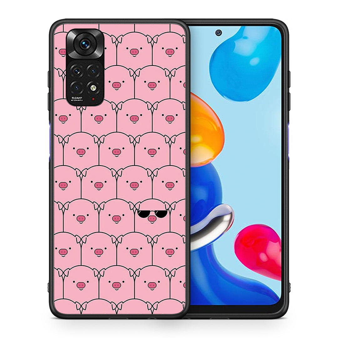 Θήκη Xiaomi Redmi Note 11 Pig Glasses από τη Smartfits με σχέδιο στο πίσω μέρος και μαύρο περίβλημα | Xiaomi Redmi Note 11 Pig Glasses case with colorful back and black bezels