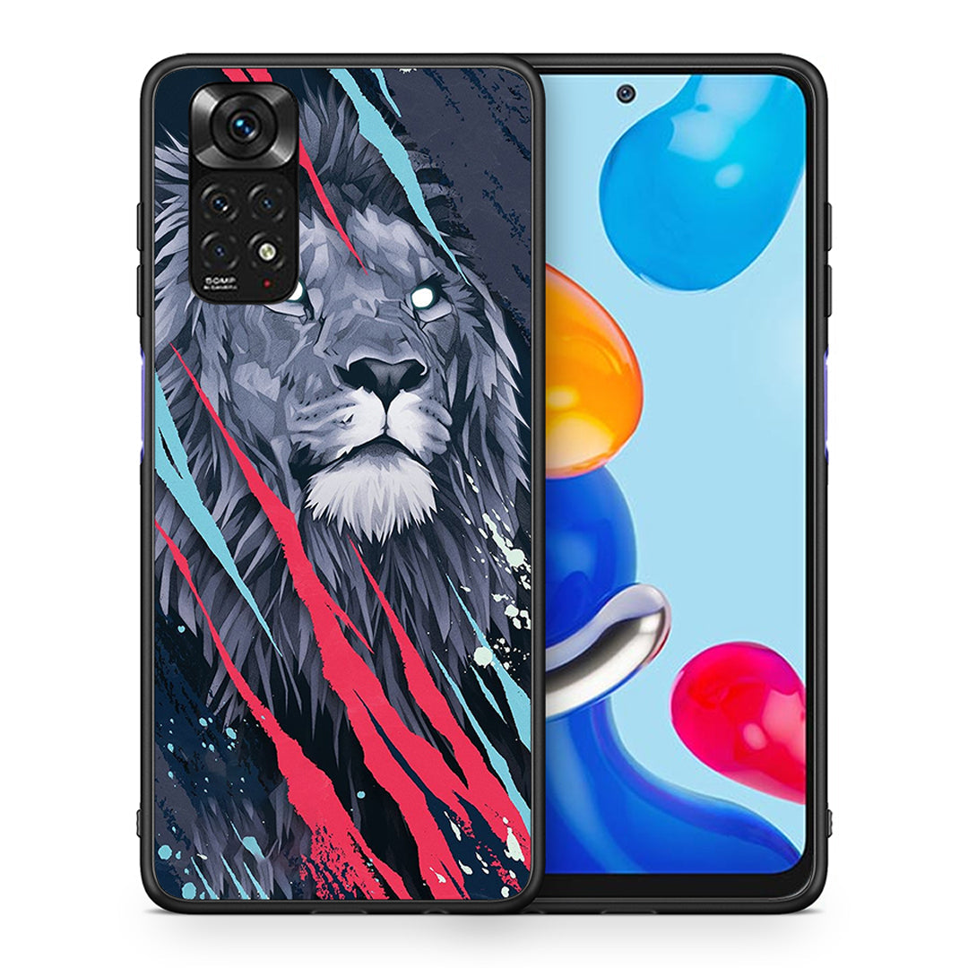 Θήκη Xiaomi Redmi Note 11 Lion Designer PopArt από τη Smartfits με σχέδιο στο πίσω μέρος και μαύρο περίβλημα | Xiaomi Redmi Note 11 Lion Designer PopArt case with colorful back and black bezels