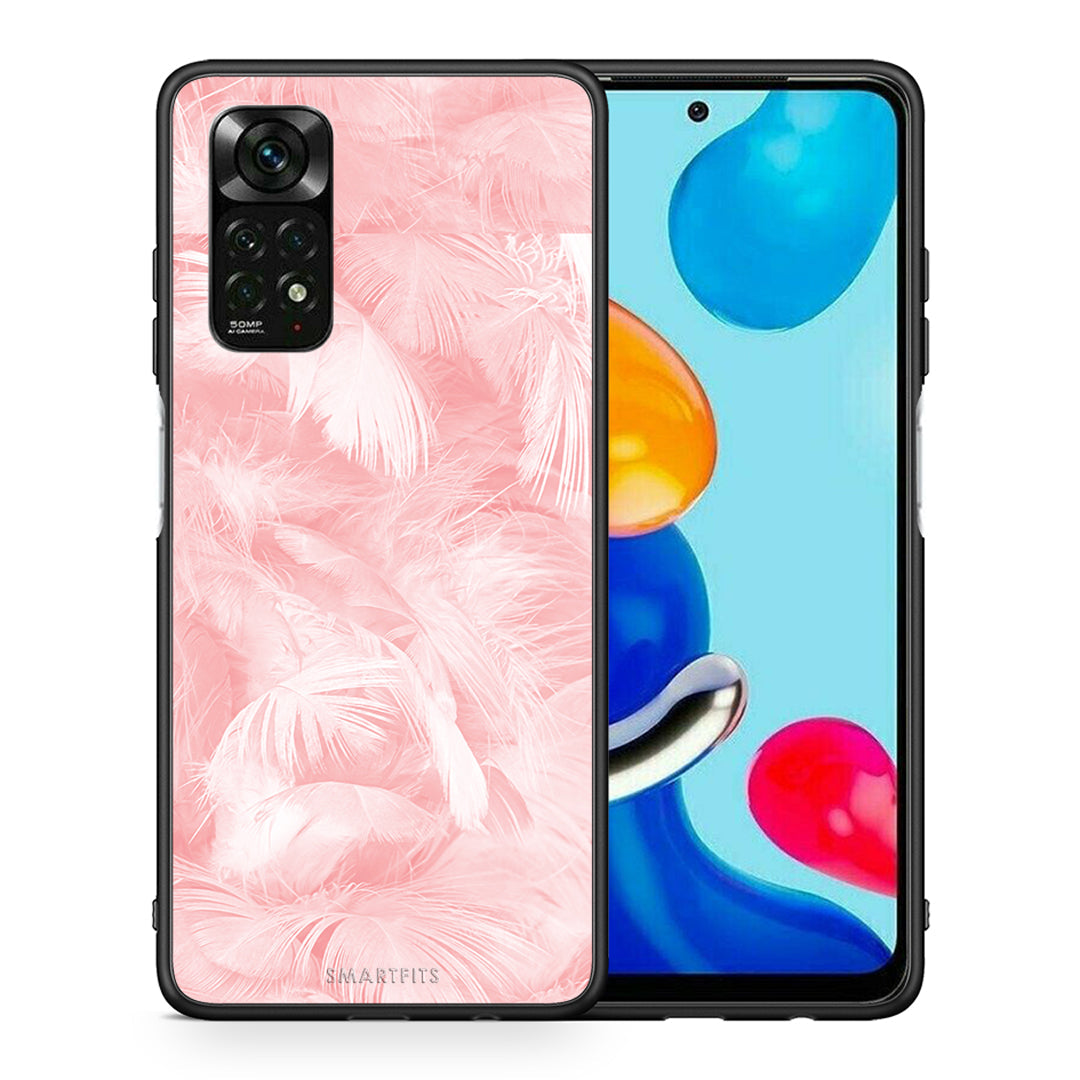 Θήκη Xiaomi Redmi Note 11 Pro 5G Pink Feather Boho από τη Smartfits με σχέδιο στο πίσω μέρος και μαύρο περίβλημα | Xiaomi Redmi Note 11 Pro 5G Pink Feather Boho case with colorful back and black bezels