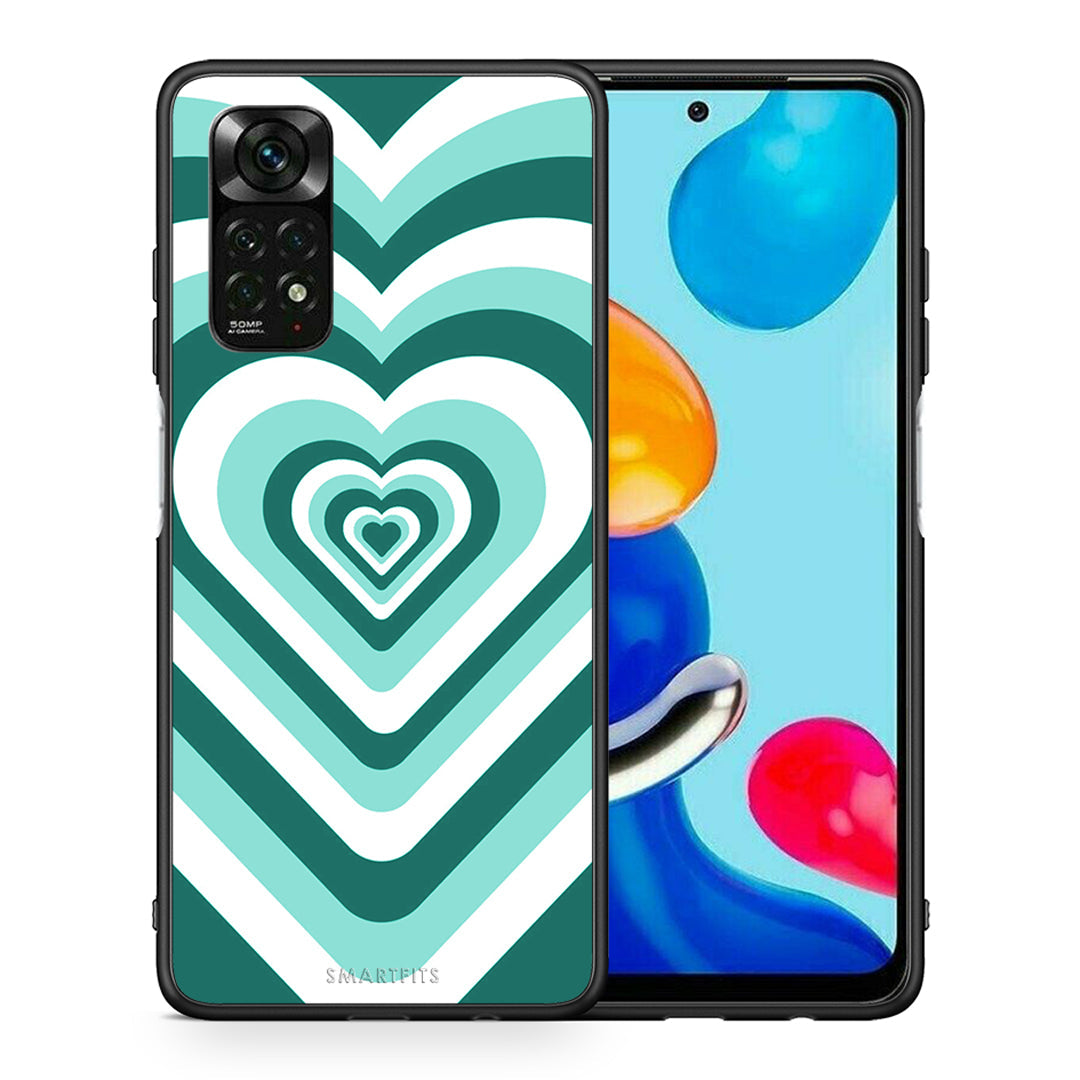 Θήκη Xiaomi Redmi Note 11 Pro 5G Green Hearts από τη Smartfits με σχέδιο στο πίσω μέρος και μαύρο περίβλημα | Xiaomi Redmi Note 11 Pro 5G Green Hearts case with colorful back and black bezels
