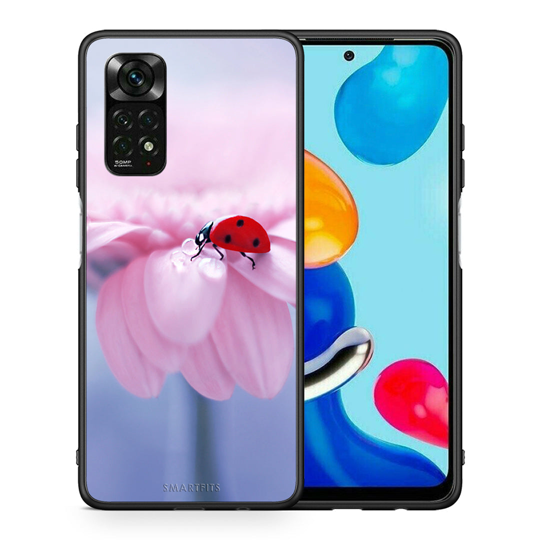 Θήκη Xiaomi Redmi Note 12 Pro 4G Ladybug Flower από τη Smartfits με σχέδιο στο πίσω μέρος και μαύρο περίβλημα | Xiaomi Redmi Note 12 Pro 4G Ladybug Flower case with colorful back and black bezels