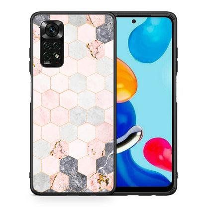 Θήκη Xiaomi Redmi Note 11 Pro 5G Hexagon Pink Marble από τη Smartfits με σχέδιο στο πίσω μέρος και μαύρο περίβλημα | Xiaomi Redmi Note 11 Pro 5G Hexagon Pink Marble case with colorful back and black bezels
