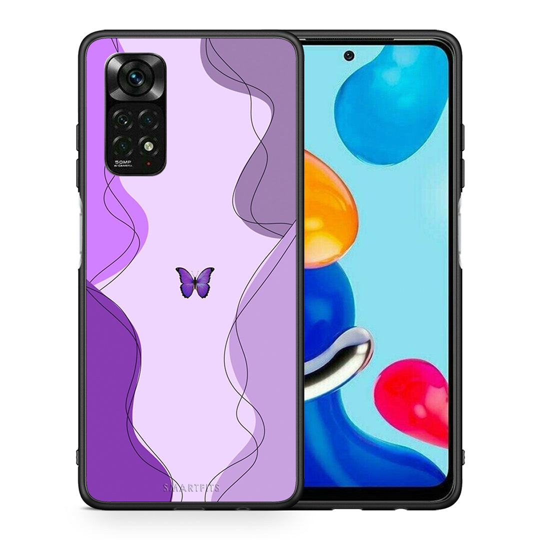 Θήκη Αγίου Βαλεντίνου Xiaomi Redmi Note 11 Pro 5G Purple Mariposa από τη Smartfits με σχέδιο στο πίσω μέρος και μαύρο περίβλημα | Xiaomi Redmi Note 11 Pro 5G Purple Mariposa case with colorful back and black bezels