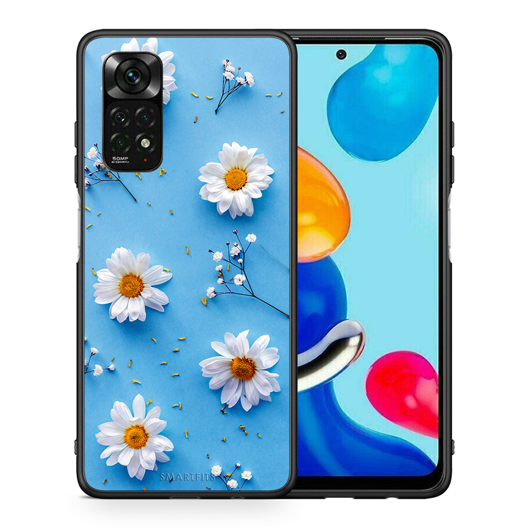 Θήκη Xiaomi Redmi Note 12 Pro 4G Real Daisies από τη Smartfits με σχέδιο στο πίσω μέρος και μαύρο περίβλημα | Xiaomi Redmi Note 12 Pro 4G Real Daisies case with colorful back and black bezels