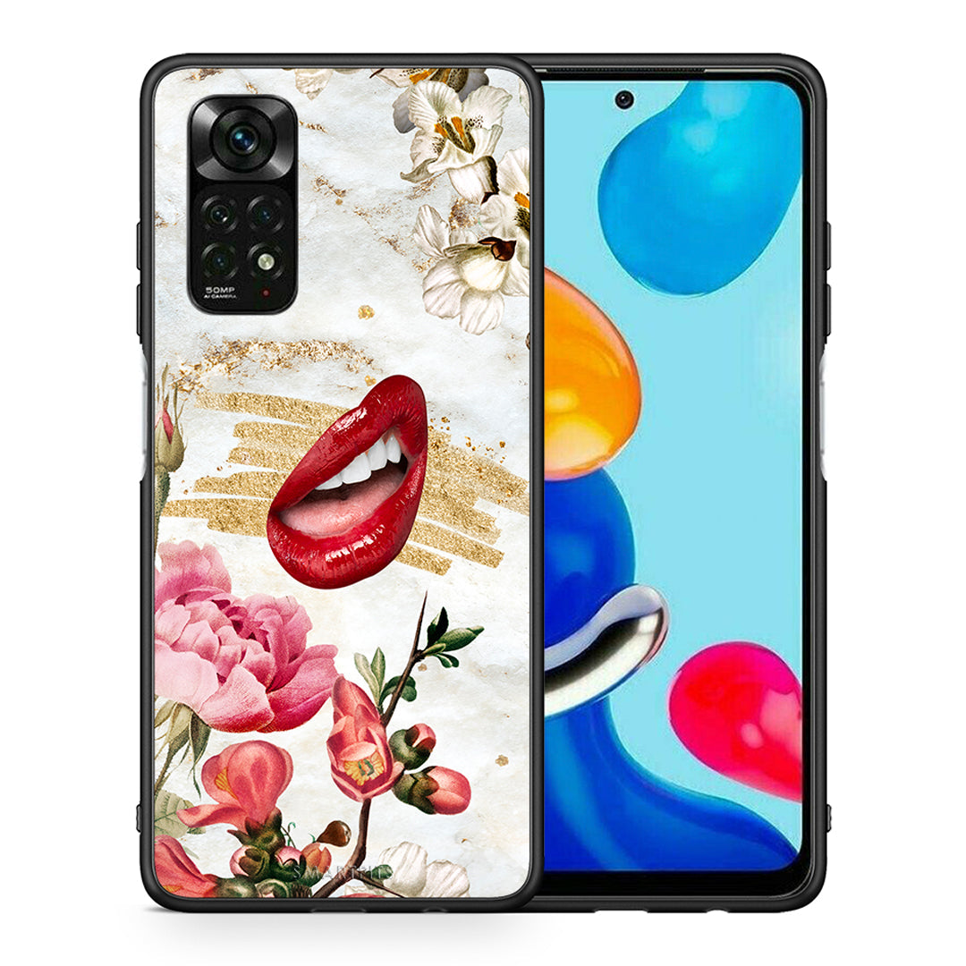 Θήκη Xiaomi Redmi Note 12 Pro 4G Red Lips από τη Smartfits με σχέδιο στο πίσω μέρος και μαύρο περίβλημα | Xiaomi Redmi Note 12 Pro 4G Red Lips case with colorful back and black bezels