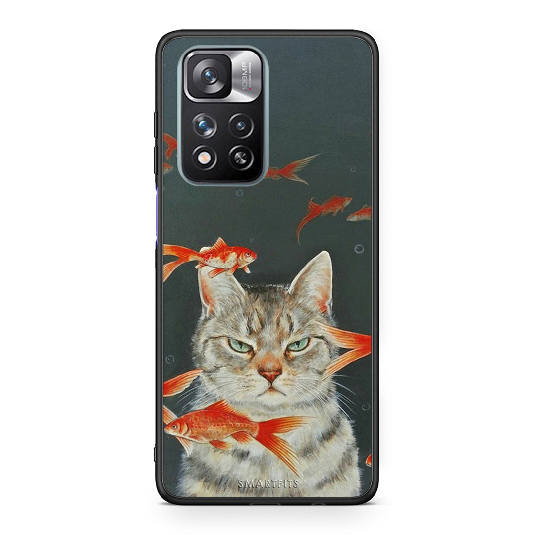 Xiaomi Redmi Note 11 Pro/11 Pro+ Cat Goldfish θήκη από τη Smartfits με σχέδιο στο πίσω μέρος και μαύρο περίβλημα | Smartphone case with colorful back and black bezels by Smartfits