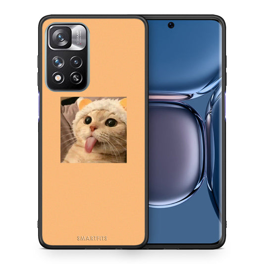 Θήκη Xiaomi Redmi Note 11 Pro/11 Pro+ Cat Tongue από τη Smartfits με σχέδιο στο πίσω μέρος και μαύρο περίβλημα | Xiaomi Redmi Note 11 Pro/11 Pro+ Cat Tongue case with colorful back and black bezels