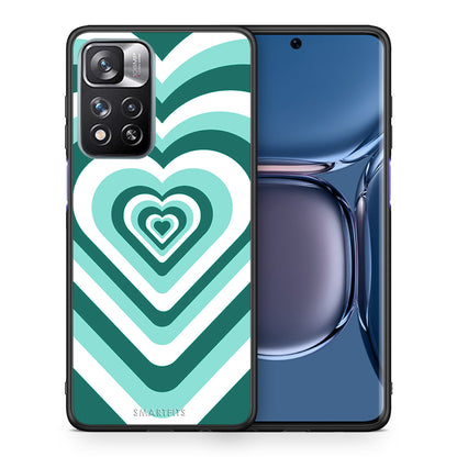 Θήκη Xiaomi Redmi Note 11 Pro/11 Pro+ Green Hearts από τη Smartfits με σχέδιο στο πίσω μέρος και μαύρο περίβλημα | Xiaomi Redmi Note 11 Pro/11 Pro+ Green Hearts case with colorful back and black bezels