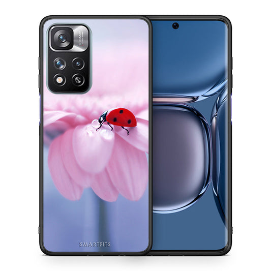 Θήκη Xiaomi Redmi Note 11 Pro/11 Pro+ Ladybug Flower από τη Smartfits με σχέδιο στο πίσω μέρος και μαύρο περίβλημα | Xiaomi Redmi Note 11 Pro/11 Pro+ Ladybug Flower case with colorful back and black bezels