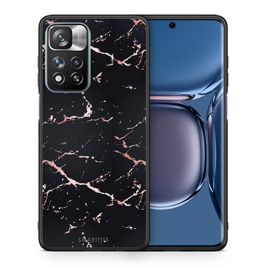 Θήκη Xiaomi Redmi Note 11 Pro/11 Pro+ Black Rosegold Marble από τη Smartfits με σχέδιο στο πίσω μέρος και μαύρο περίβλημα | Xiaomi Redmi Note 11 Pro/11 Pro+ Black Rosegold Marble case with colorful back and black bezels