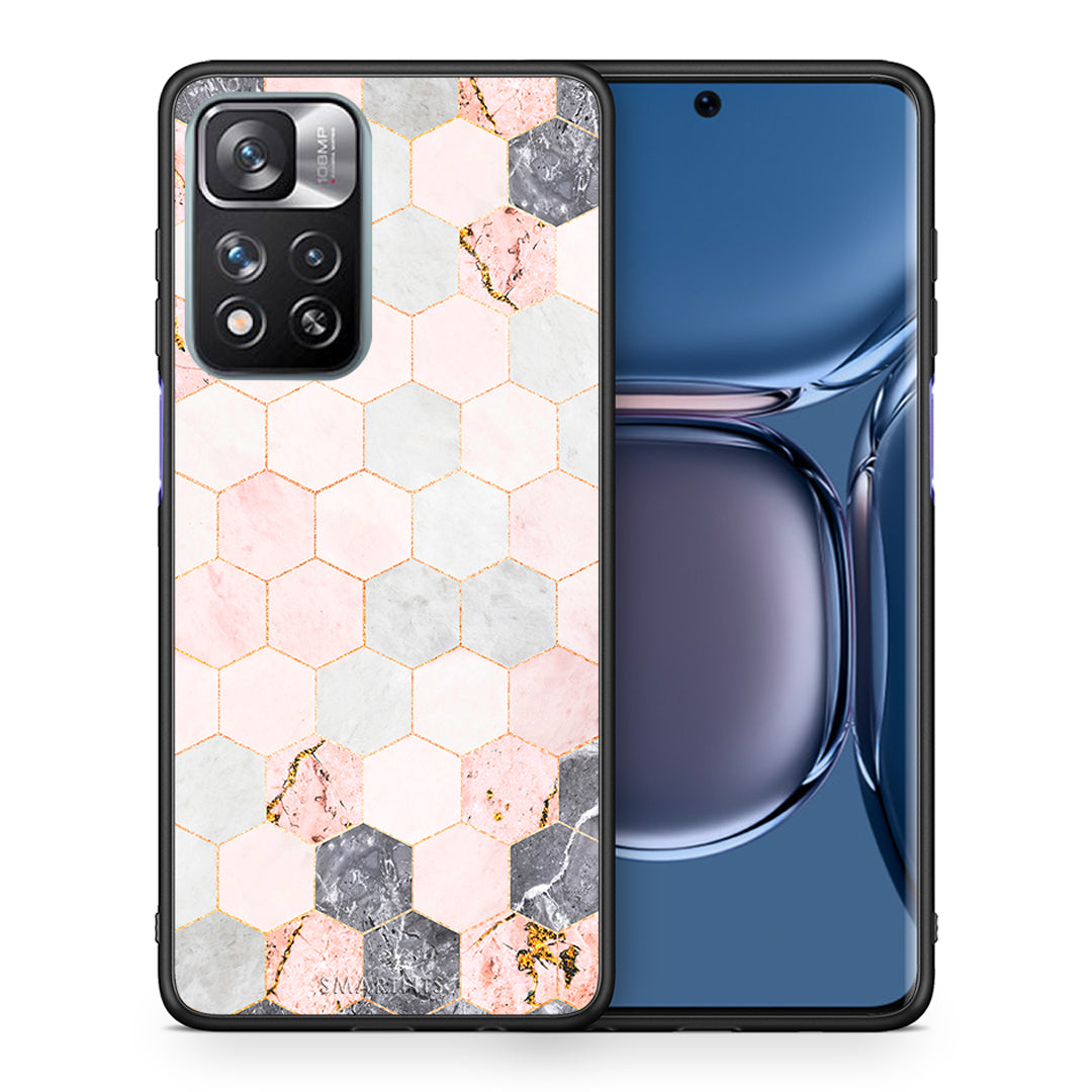 Θήκη Xiaomi Redmi Note 11 Pro/11 Pro+ Hexagon Pink Marble από τη Smartfits με σχέδιο στο πίσω μέρος και μαύρο περίβλημα | Xiaomi Redmi Note 11 Pro/11 Pro+ Hexagon Pink Marble case with colorful back and black bezels