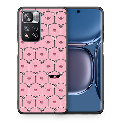 Θήκη Xiaomi Redmi Note 11 Pro/11 Pro+ Pig Glasses από τη Smartfits με σχέδιο στο πίσω μέρος και μαύρο περίβλημα | Xiaomi Redmi Note 11 Pro/11 Pro+ Pig Glasses case with colorful back and black bezels