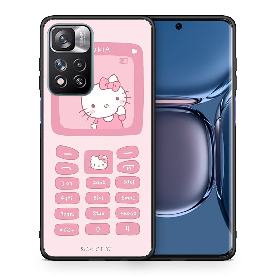 Θήκη Αγίου Βαλεντίνου Xiaomi Redmi Note 11 Pro / 11 Pro+ Hello Kitten από τη Smartfits με σχέδιο στο πίσω μέρος και μαύρο περίβλημα | Xiaomi Redmi Note 11 Pro / 11 Pro+ Hello Kitten case with colorful back and black bezels