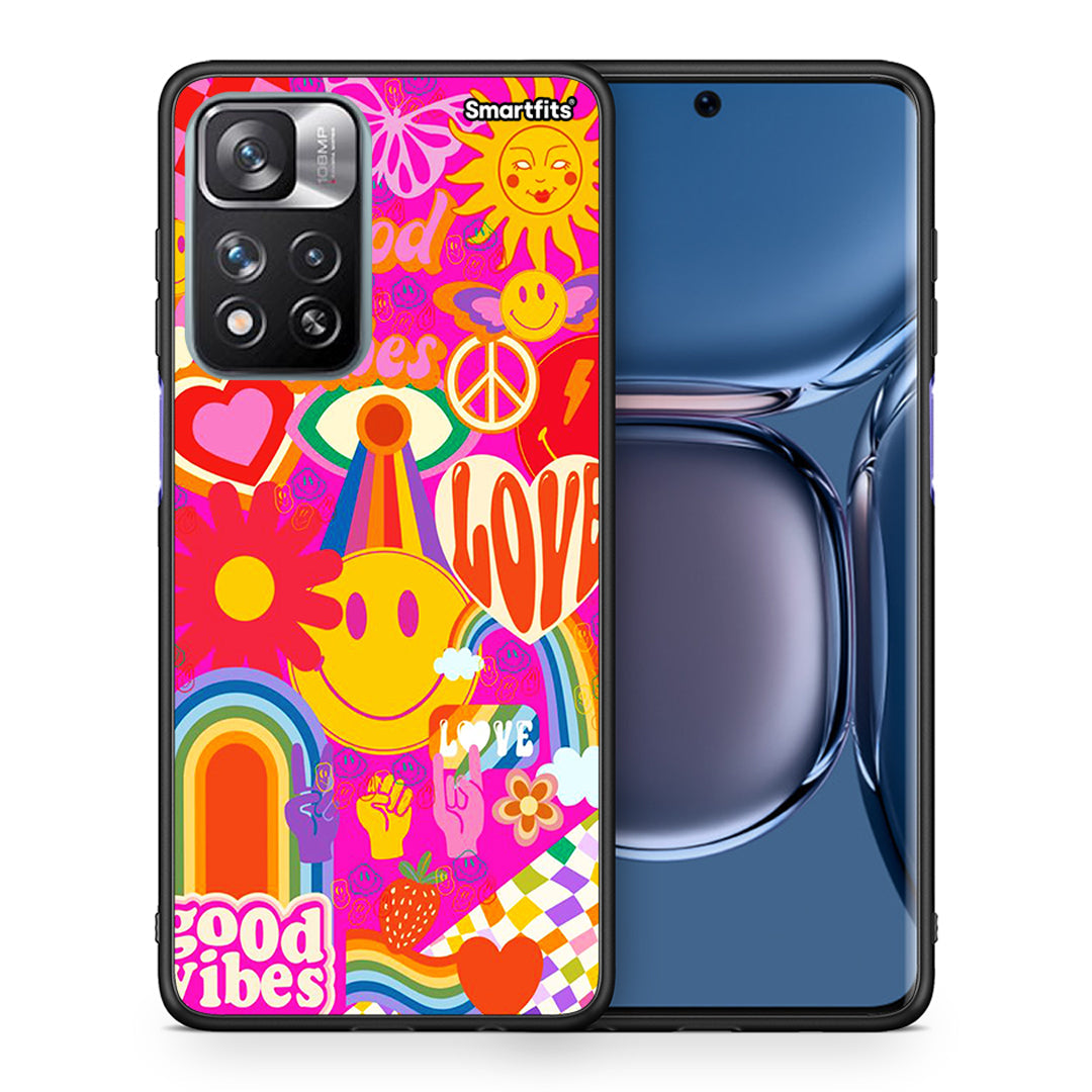 Θήκη Xiaomi Redmi Note 11 Pro/11 Pro+ Hippie Love από τη Smartfits με σχέδιο στο πίσω μέρος και μαύρο περίβλημα | Xiaomi Redmi Note 11 Pro/11 Pro+ Hippie Love case with colorful back and black bezels