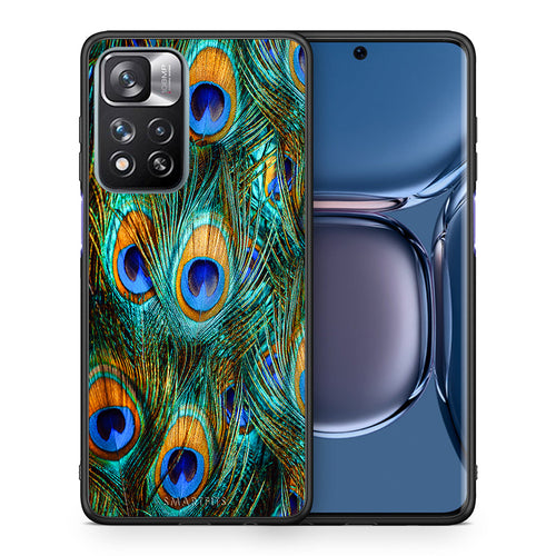 Θήκη Xiaomi Redmi Note 11 Pro/11 Pro+ Real Peacock Feathers από τη Smartfits με σχέδιο στο πίσω μέρος και μαύρο περίβλημα | Xiaomi Redmi Note 11 Pro/11 Pro+ Real Peacock Feathers case with colorful back and black bezels