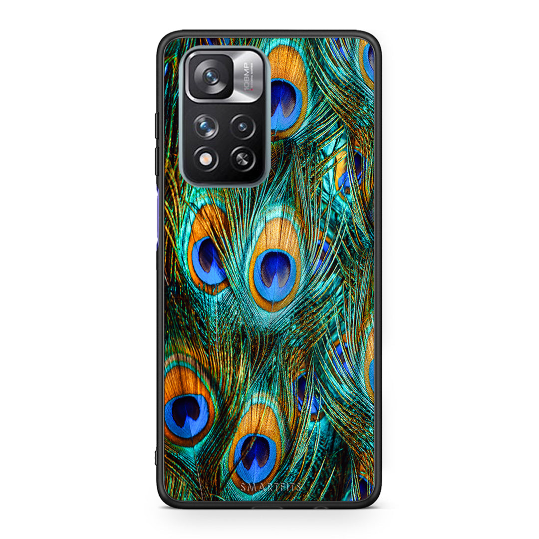 Xiaomi Redmi Note 11 Pro/11 Pro+ Real Peacock Feathers θήκη από τη Smartfits με σχέδιο στο πίσω μέρος και μαύρο περίβλημα | Smartphone case with colorful back and black bezels by Smartfits