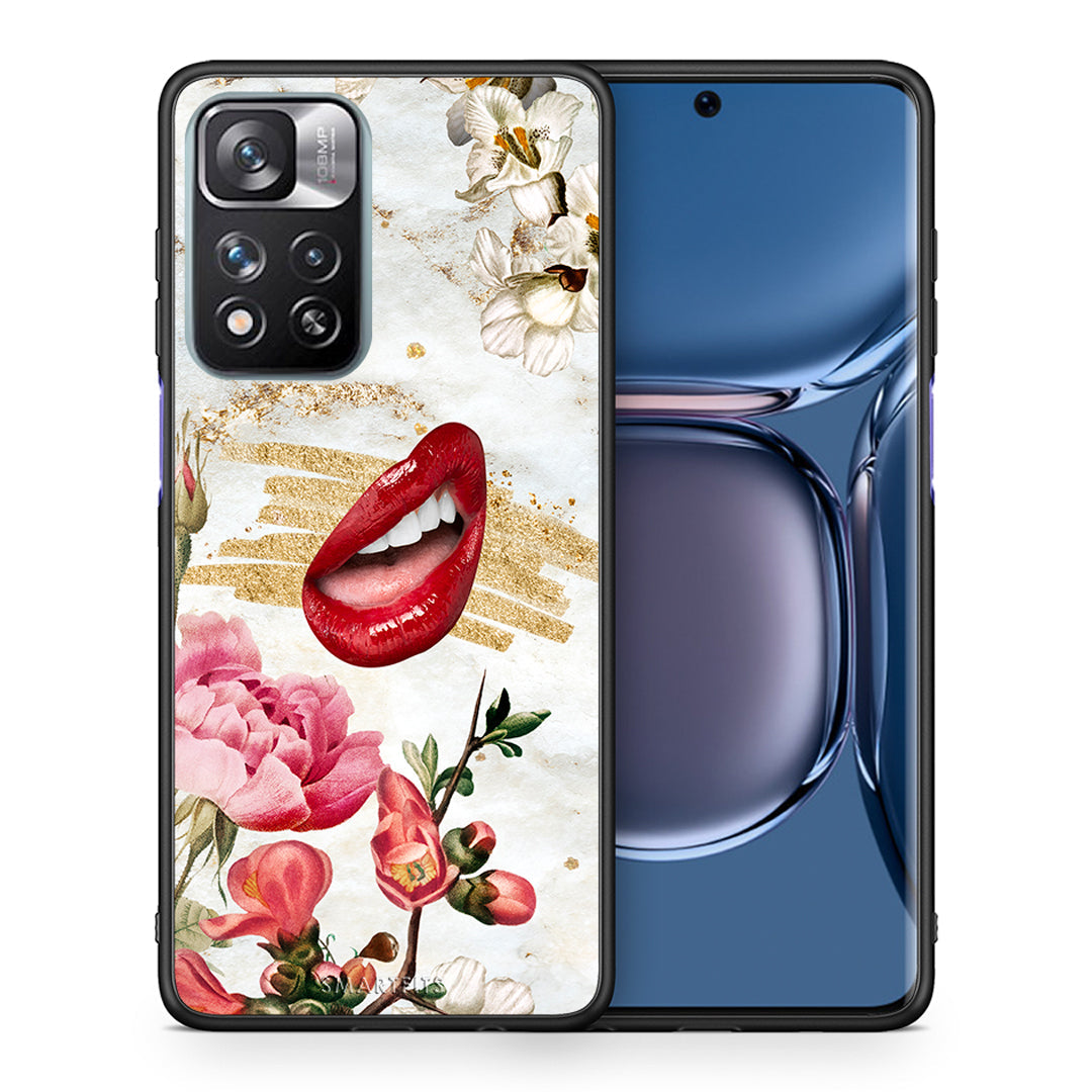 Θήκη Xiaomi Redmi Note 11 Pro/11 Pro+ Red Lips από τη Smartfits με σχέδιο στο πίσω μέρος και μαύρο περίβλημα | Xiaomi Redmi Note 11 Pro/11 Pro+ Red Lips case with colorful back and black bezels