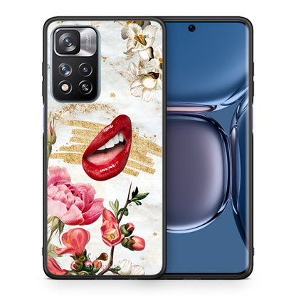 Θήκη Xiaomi Redmi Note 11 Pro/11 Pro+ Red Lips από τη Smartfits με σχέδιο στο πίσω μέρος και μαύρο περίβλημα | Xiaomi Redmi Note 11 Pro/11 Pro+ Red Lips case with colorful back and black bezels