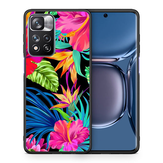 Θήκη Xiaomi Redmi Note 11 Pro/11 Pro+ Tropical Flowers από τη Smartfits με σχέδιο στο πίσω μέρος και μαύρο περίβλημα | Xiaomi Redmi Note 11 Pro/11 Pro+ Tropical Flowers case with colorful back and black bezels