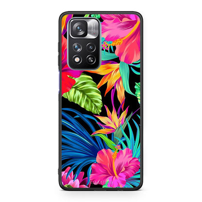 Xiaomi Redmi Note 11 Pro/11 Pro+ Tropical Flowers θήκη από τη Smartfits με σχέδιο στο πίσω μέρος και μαύρο περίβλημα | Smartphone case with colorful back and black bezels by Smartfits