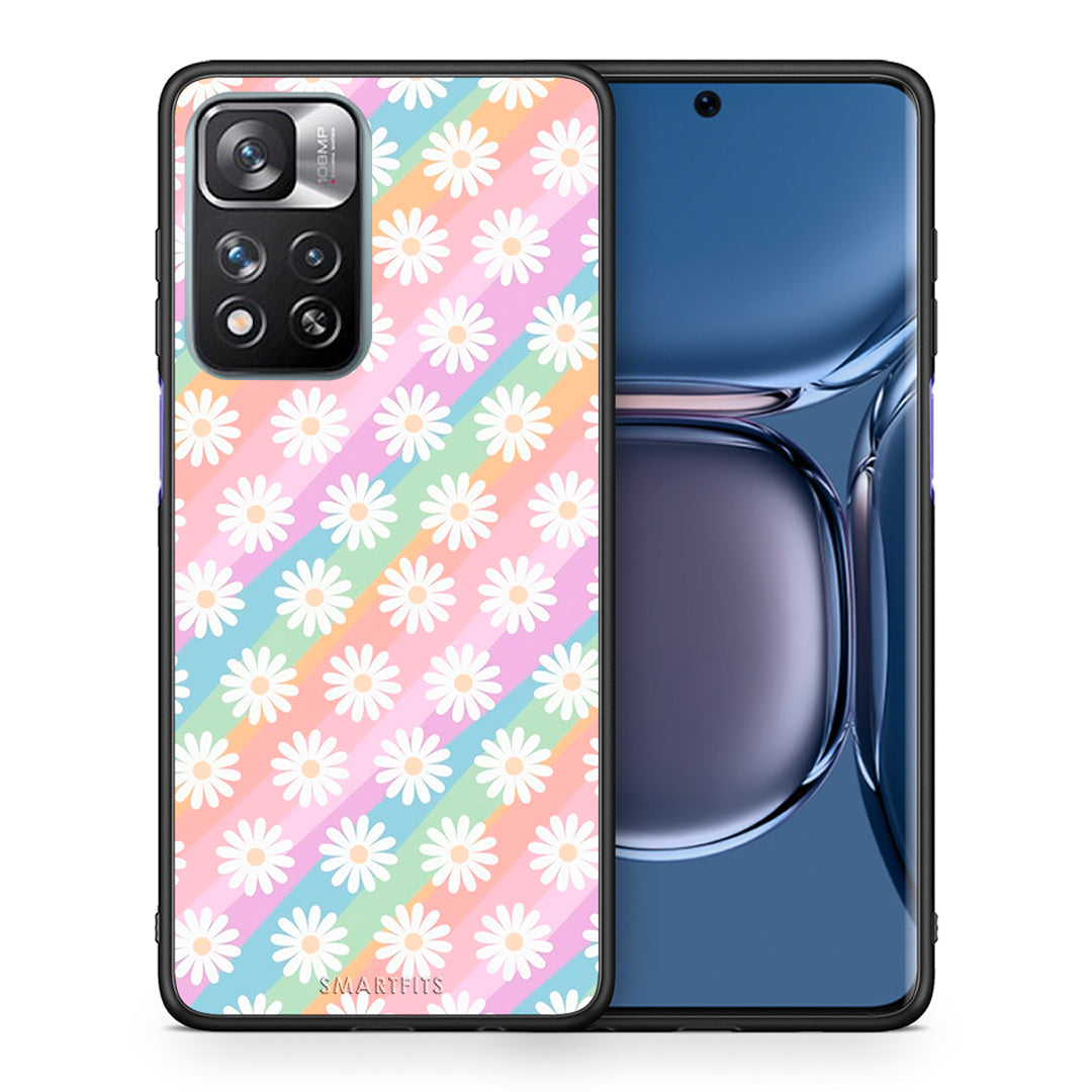 Θήκη Xiaomi Redmi Note 11 Pro/11 Pro+ White Daisies από τη Smartfits με σχέδιο στο πίσω μέρος και μαύρο περίβλημα | Xiaomi Redmi Note 11 Pro/11 Pro+ White Daisies case with colorful back and black bezels