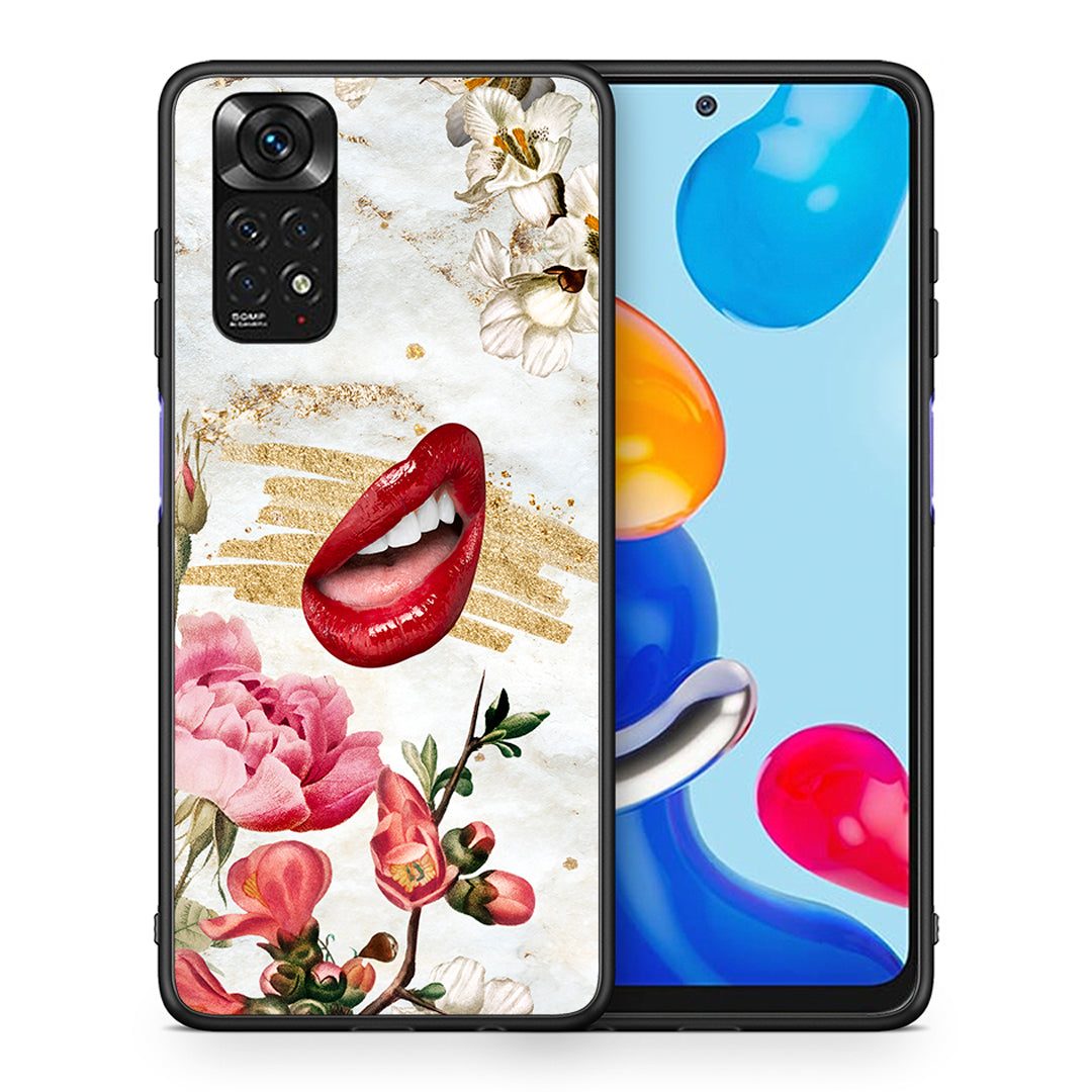 Θήκη Xiaomi Redmi Note 11 Red Lips από τη Smartfits με σχέδιο στο πίσω μέρος και μαύρο περίβλημα | Xiaomi Redmi Note 11 Red Lips case with colorful back and black bezels