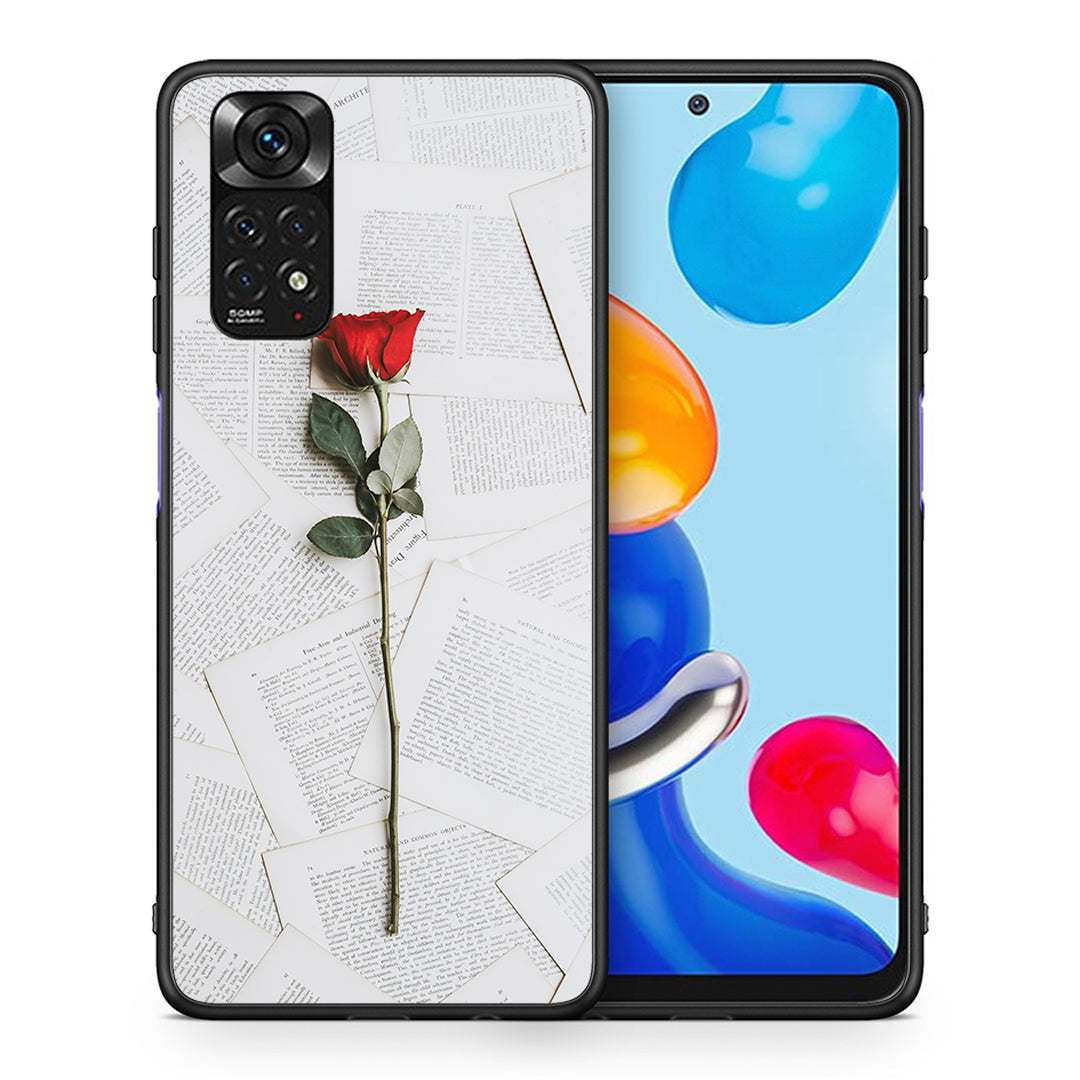 Θήκη Xiaomi Redmi Note 11 Red Rose από τη Smartfits με σχέδιο στο πίσω μέρος και μαύρο περίβλημα | Xiaomi Redmi Note 11 Red Rose case with colorful back and black bezels
