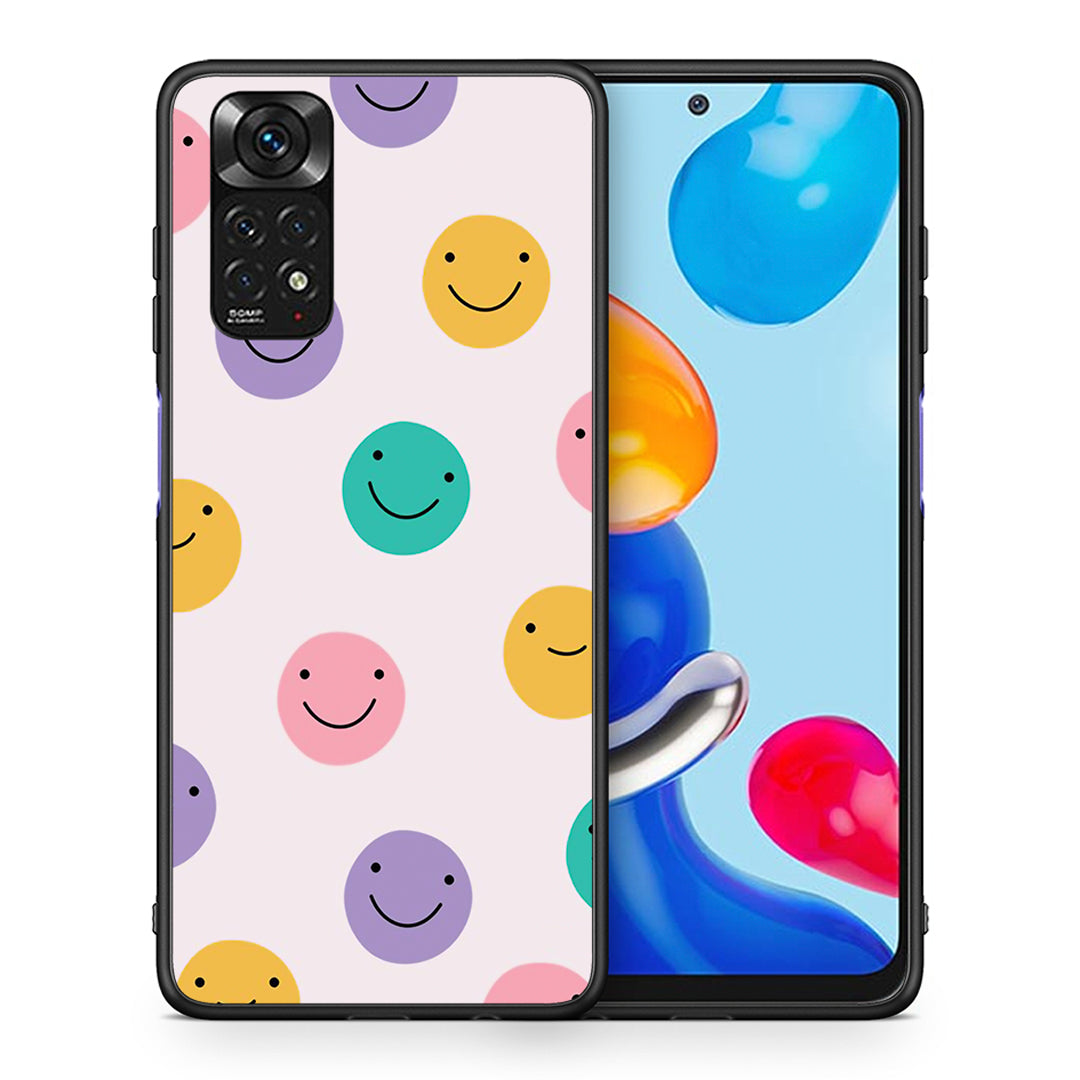 Θήκη Xiaomi Redmi Note 11 Smiley Faces από τη Smartfits με σχέδιο στο πίσω μέρος και μαύρο περίβλημα | Xiaomi Redmi Note 11 Smiley Faces case with colorful back and black bezels
