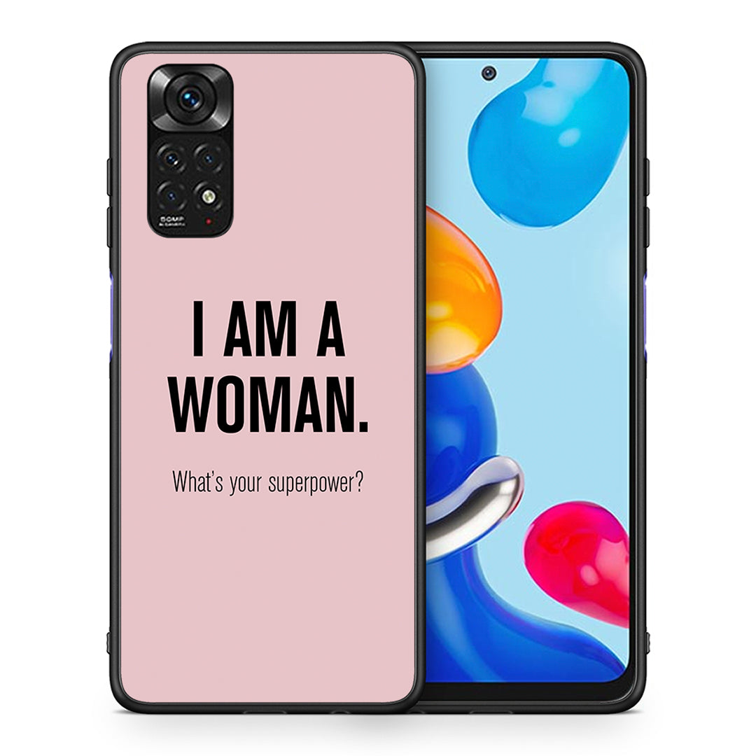 Θήκη Xiaomi Redmi Note 11 Superpower Woman από τη Smartfits με σχέδιο στο πίσω μέρος και μαύρο περίβλημα | Xiaomi Redmi Note 11 Superpower Woman case with colorful back and black bezels