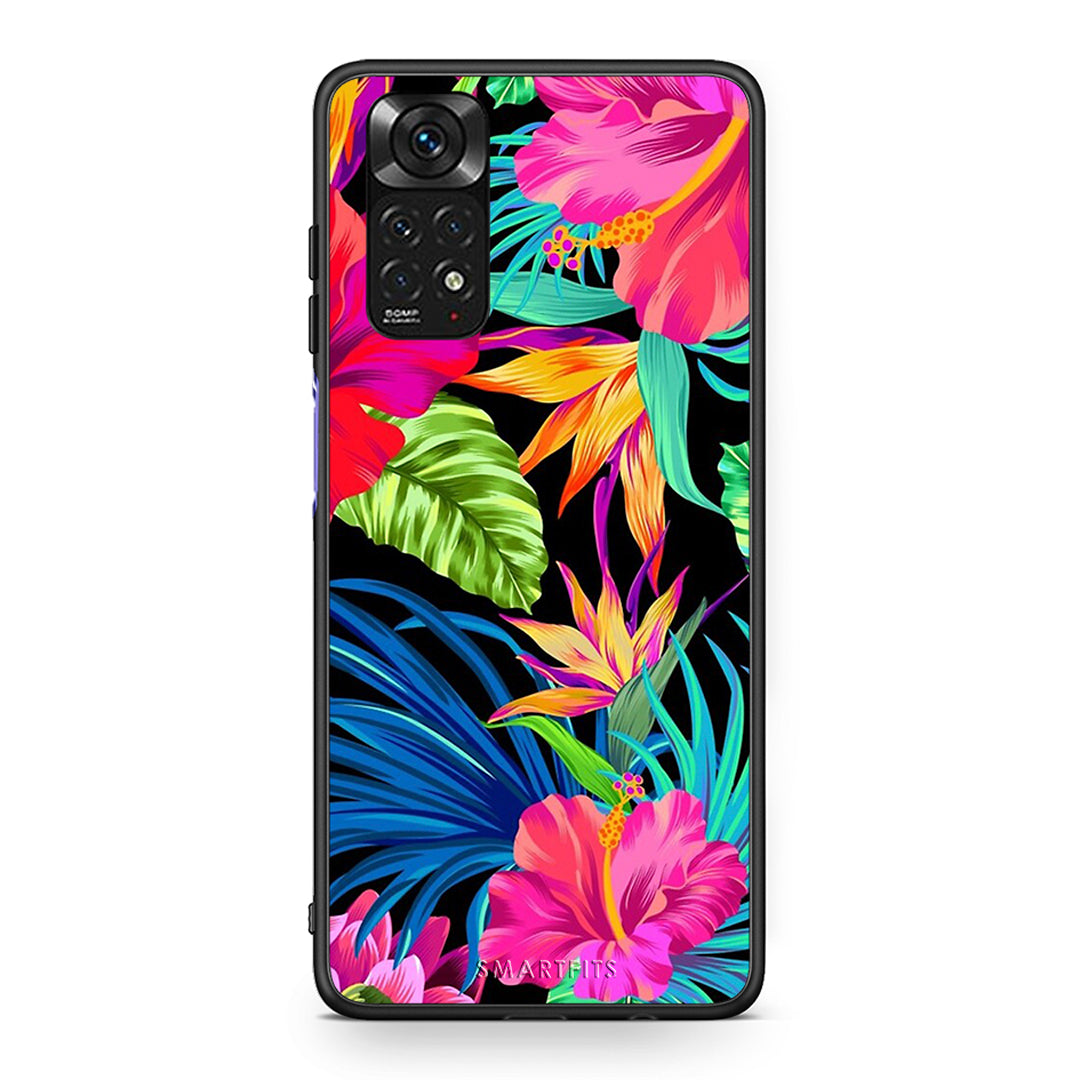 Xiaomi Redmi Note 11 Tropical Flowers θήκη από τη Smartfits με σχέδιο στο πίσω μέρος και μαύρο περίβλημα | Smartphone case with colorful back and black bezels by Smartfits