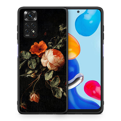 Θήκη Xiaomi Redmi Note 11 Vintage Roses από τη Smartfits με σχέδιο στο πίσω μέρος και μαύρο περίβλημα | Xiaomi Redmi Note 11 Vintage Roses case with colorful back and black bezels