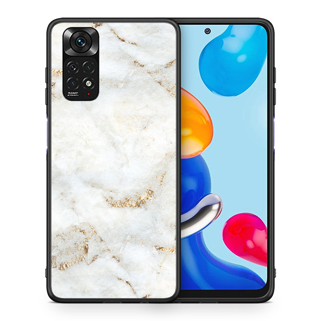 Θήκη Xiaomi Redmi Note 11 White Gold Marble από τη Smartfits με σχέδιο στο πίσω μέρος και μαύρο περίβλημα | Xiaomi Redmi Note 11 White Gold Marble case with colorful back and black bezels