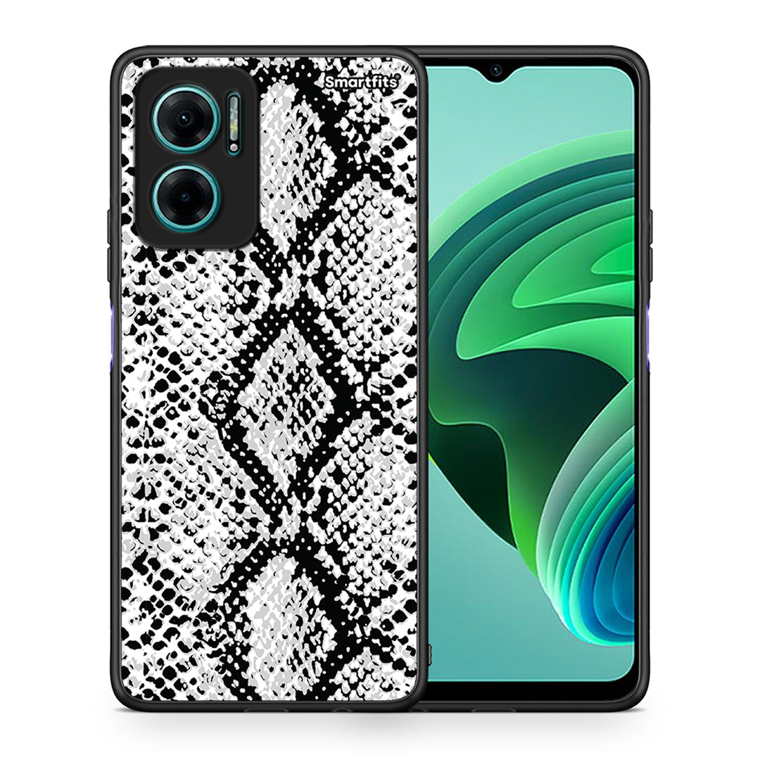 Θήκη Xiaomi Redmi Note 11E White Snake Animal από τη Smartfits με σχέδιο στο πίσω μέρος και μαύρο περίβλημα | Xiaomi Redmi Note 11E White Snake Animal case with colorful back and black bezels