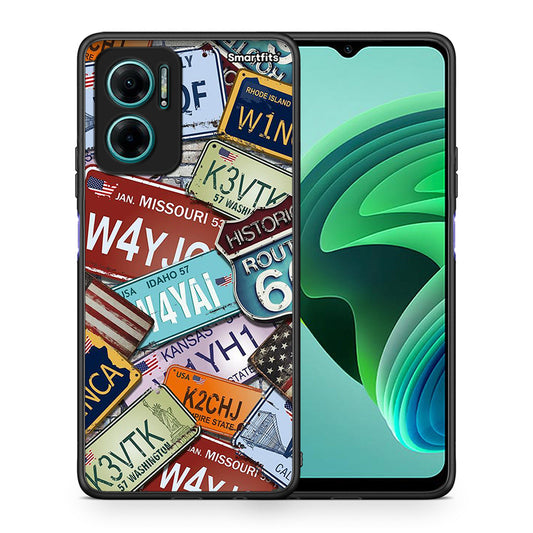 Θήκη Xiaomi Redmi Note 11E Car Plates από τη Smartfits με σχέδιο στο πίσω μέρος και μαύρο περίβλημα | Xiaomi Redmi Note 11E Car Plates case with colorful back and black bezels