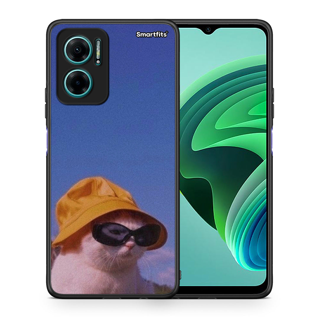 Θήκη Xiaomi Redmi Note 11E Cat Diva από τη Smartfits με σχέδιο στο πίσω μέρος και μαύρο περίβλημα | Xiaomi Redmi Note 11E Cat Diva case with colorful back and black bezels