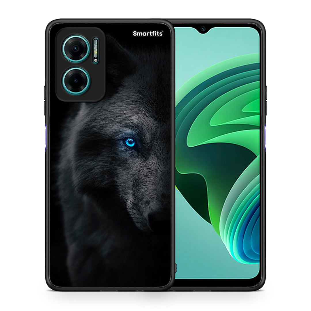 Θήκη Xiaomi Redmi Note 11E Dark Wolf από τη Smartfits με σχέδιο στο πίσω μέρος και μαύρο περίβλημα | Xiaomi Redmi Note 11E Dark Wolf case with colorful back and black bezels