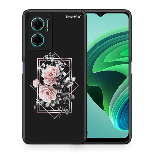 Θήκη Xiaomi Redmi Note 11E Frame Flower από τη Smartfits με σχέδιο στο πίσω μέρος και μαύρο περίβλημα | Xiaomi Redmi Note 11E Frame Flower case with colorful back and black bezels