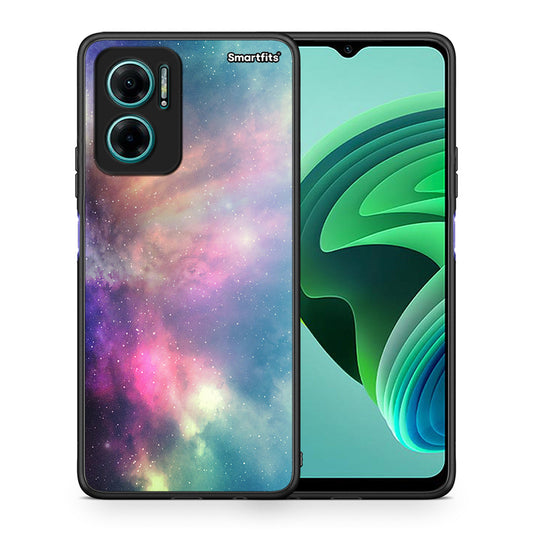 Θήκη Xiaomi Redmi Note 11E Rainbow Galaxy από τη Smartfits με σχέδιο στο πίσω μέρος και μαύρο περίβλημα | Xiaomi Redmi Note 11E Rainbow Galaxy case with colorful back and black bezels