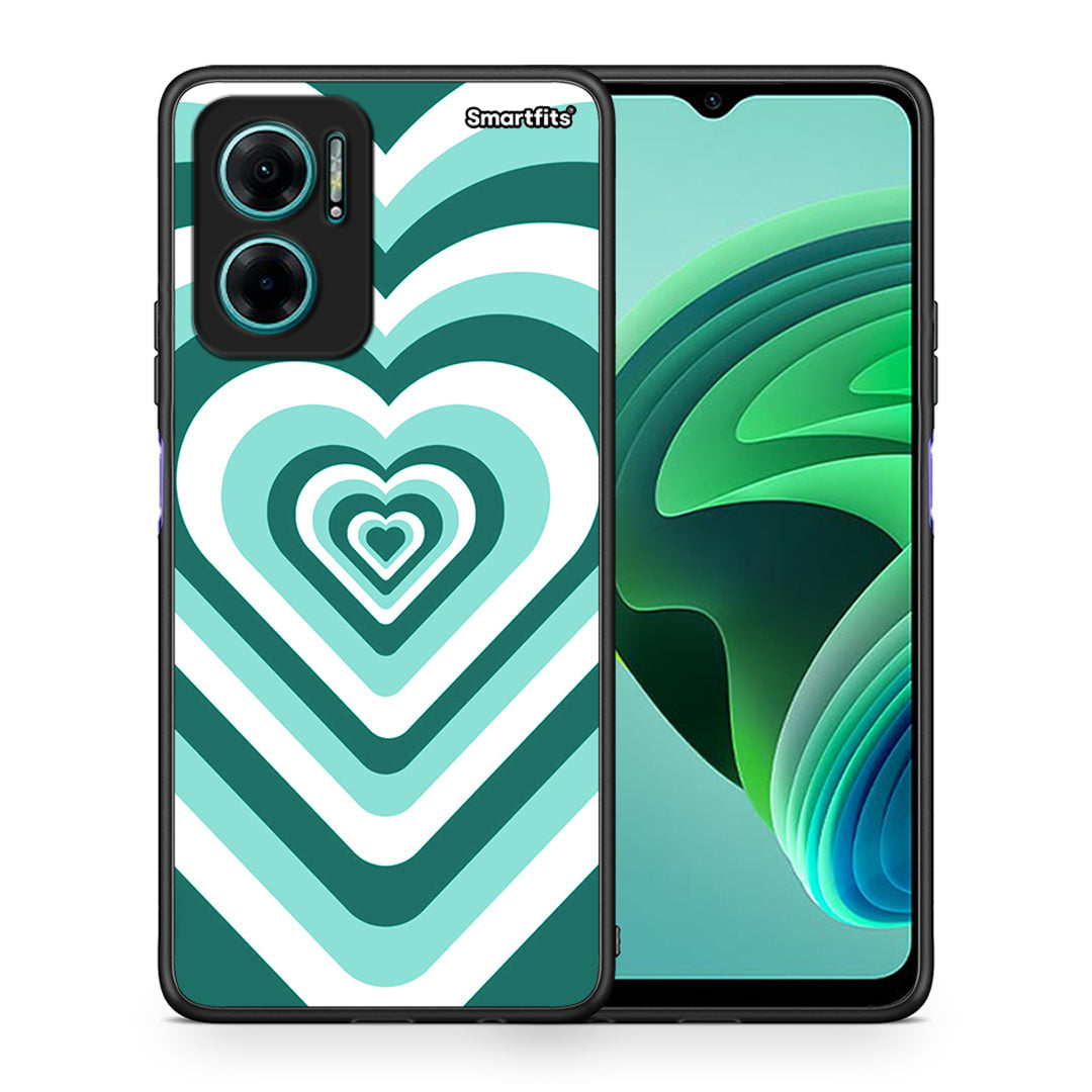 Θήκη Xiaomi Redmi Note 11E Green Hearts από τη Smartfits με σχέδιο στο πίσω μέρος και μαύρο περίβλημα | Xiaomi Redmi Note 11E Green Hearts case with colorful back and black bezels