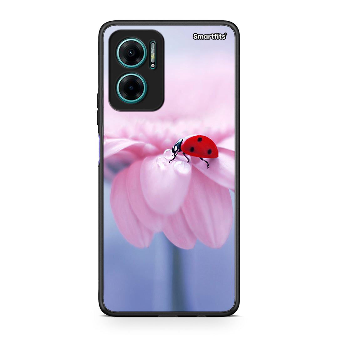 Xiaomi Redmi Note 11E Ladybug Flower θήκη από τη Smartfits με σχέδιο στο πίσω μέρος και μαύρο περίβλημα | Smartphone case with colorful back and black bezels by Smartfits