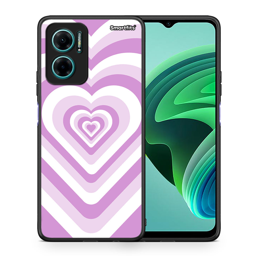 Θήκη Xiaomi Redmi Note 11E Lilac Hearts από τη Smartfits με σχέδιο στο πίσω μέρος και μαύρο περίβλημα | Xiaomi Redmi Note 11E Lilac Hearts case with colorful back and black bezels